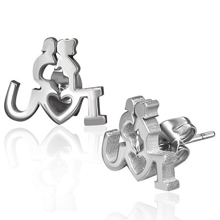 Puzetové ocelové náušnice - zamilovaný párek s vyznáním lásky