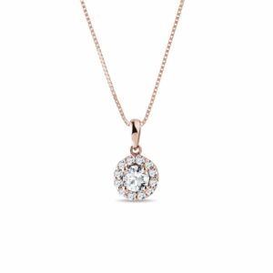 Diamantový náhrdelník halo v růžovém zlatě