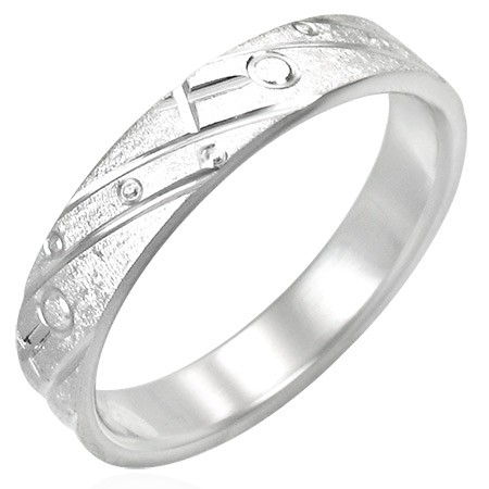 Ocelový prsten - matný s gravírovaným vzorem - Velikost: 49