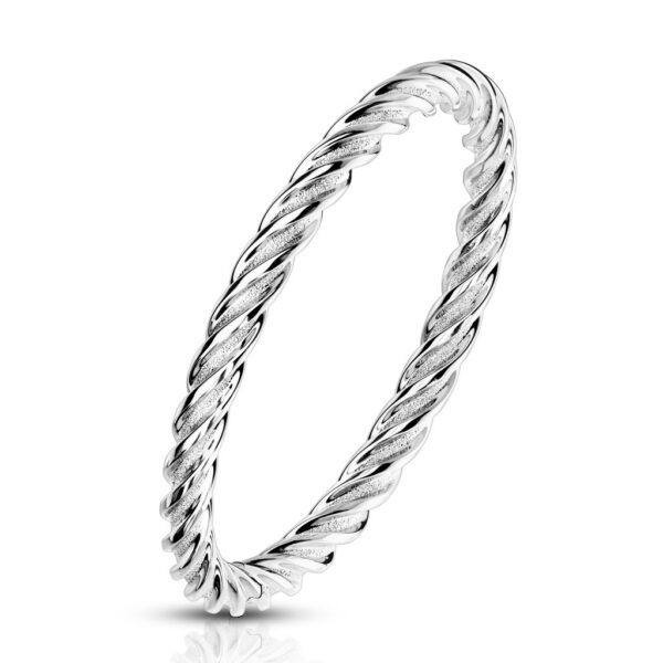 Ocelový prsten ve stříbrném odstínu - hustě pospojované a zatočené proužky