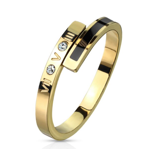 Ocelový prsten ve zlaté barvě - černý proužek