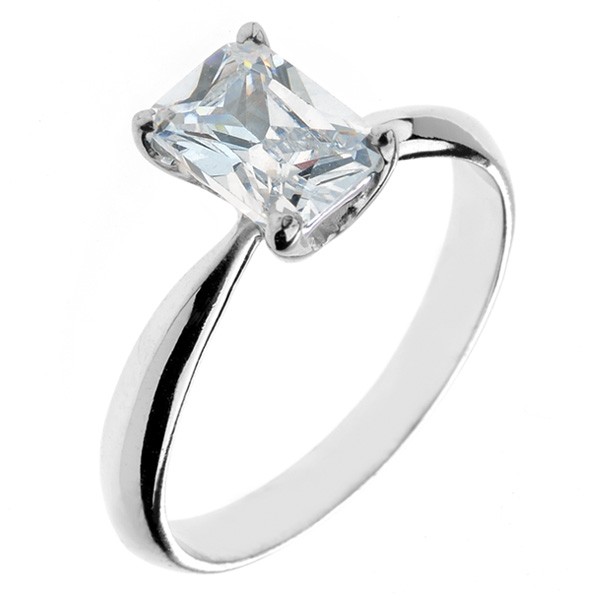 Zásnubní prsten ze stříbra 925 - mohutný obdélníkový zirkon - Velikost: 51