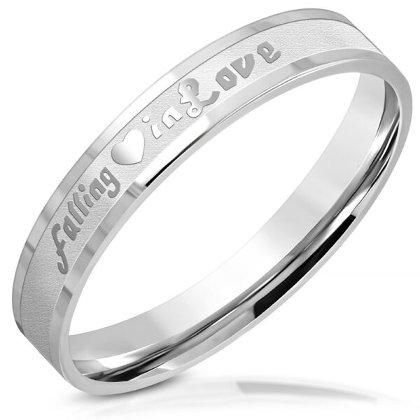 Prsten z chirurgické oceli - nápis "falling in Love"