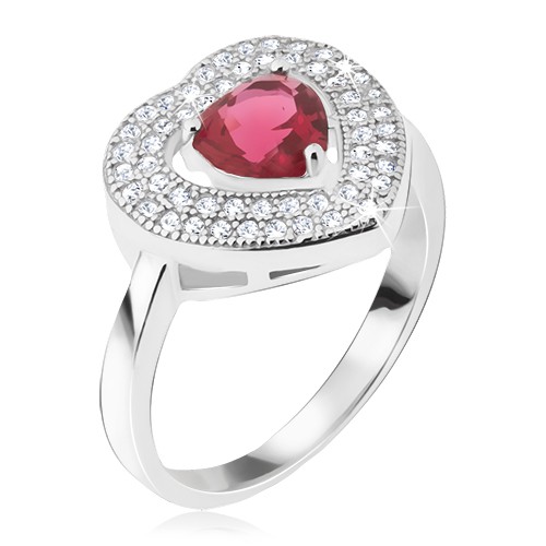 Prsten ze stříbra 925 - červený srdíčkový kamínek