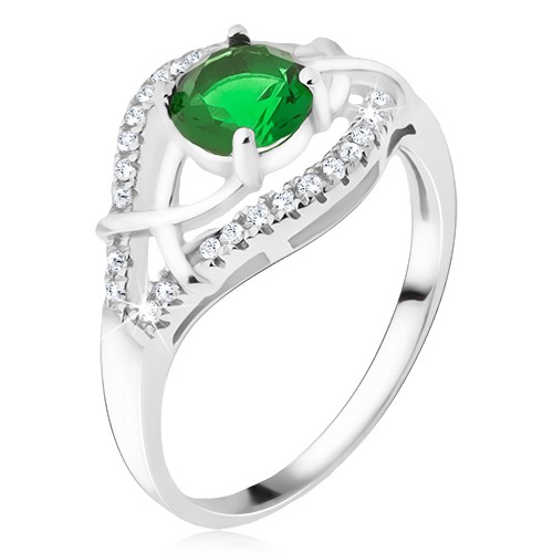 Stříbrný prsten 925 - zelený okrouhlý kamínek