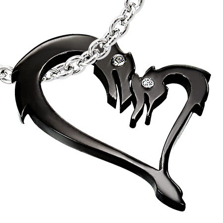 Přívěsek z černé chirurgické oceli s draky ve tvaru srdce