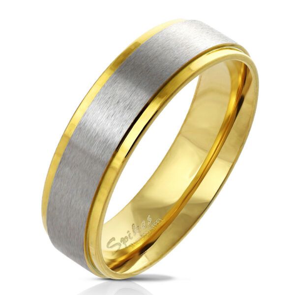 Prsten z oceli ve zlatém odstínu - pás s matným povrchem uprostřed