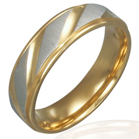 Prsten z oceli - zlato-stříbrný