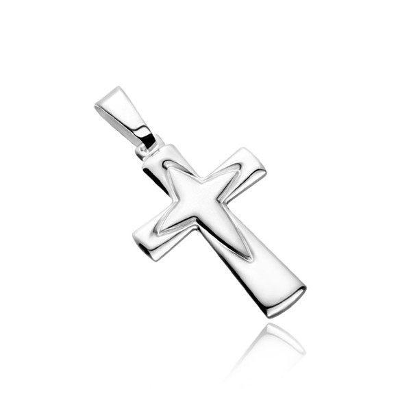 Stříbrný přívěsek 925 - kříž s obrysem špičatého kříže uprostřed