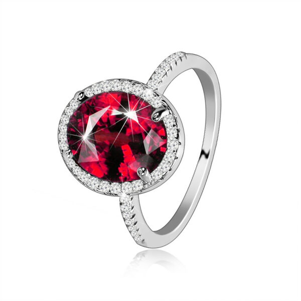 Stříbrný 925 prsten - oválný červený zirkon