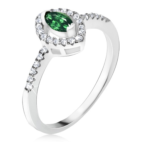 Stříbrný prsten 925 - elipsovitý zelený kamínek