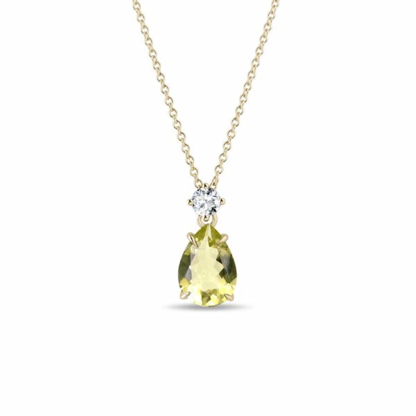 Zlatý náhrdelník s lemon quartzem a briliantem