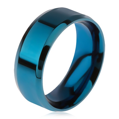 Lesklý ocelový prsten modré barvy
