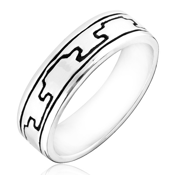 Prsten ze stříbra 925 - vzor gravírovaných černých výběžků - Velikost: 57