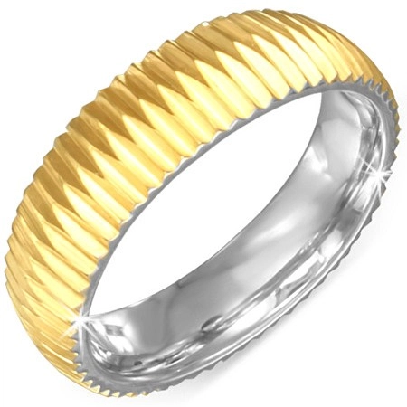 Zlatý prsten z chirurgické oceli - vroubkovaný - Velikost: 59