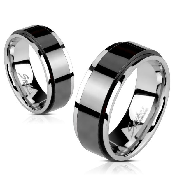 Prsten z oceli - vyvýšený otáčivý pás černé barvy