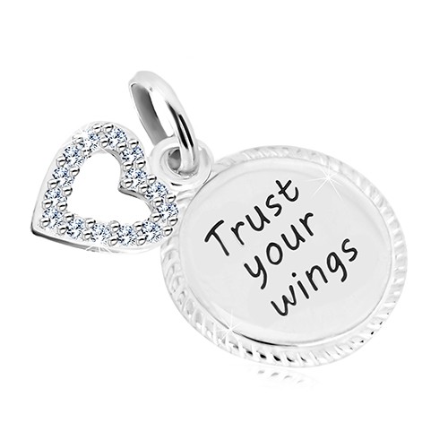 Stříbrný 925 přívěsek - kroužek s nápisem "Trust your wings"