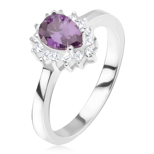 Stříbrný prsten 925 - fialový slzičkovitý kamínek