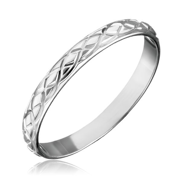 Stříbrný prsten 925 - propletané gravírované slzy - Velikost: 50