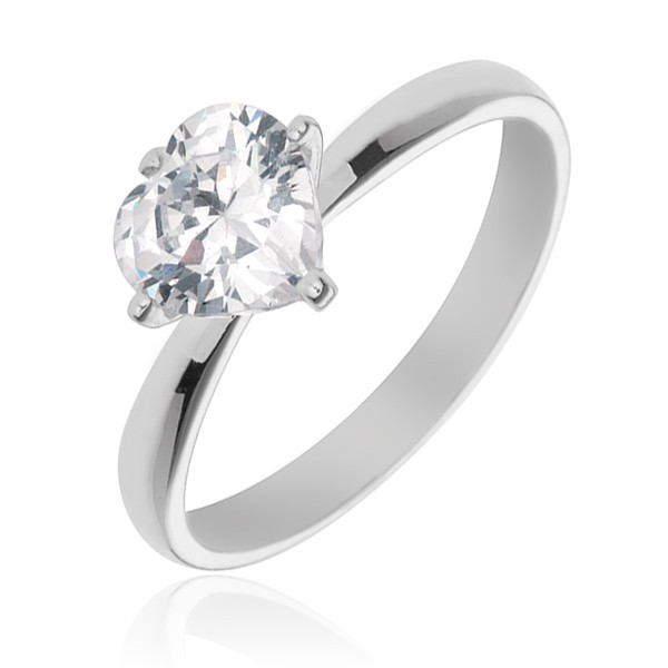 Stříbrný prsten 925 s vystouplým čirým zirkonovým srdcem - Velikost: 51