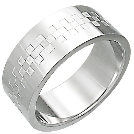 Ocelový prsten lesklý se vzorem ve tvaru šachovince - Velikost: 65