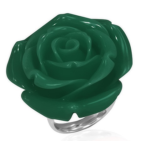 Prsten z chirurgické oceli - zelená růže