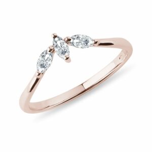 Prsten z růžového zlata s diamantovými markýzami