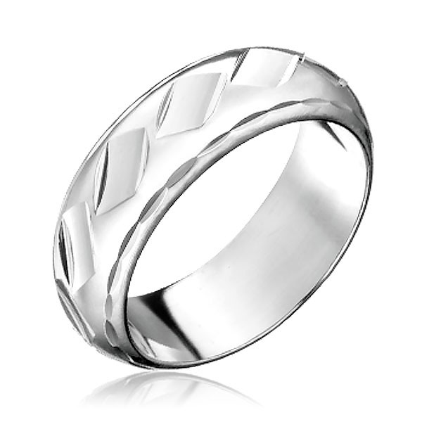 Prsten ze stříbra 925 - lesklé kosočtvercové prohlubinky - Velikost: 64