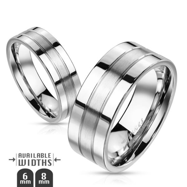 Ocelový prsten - stříbrná obroučka se dvěma rýhami