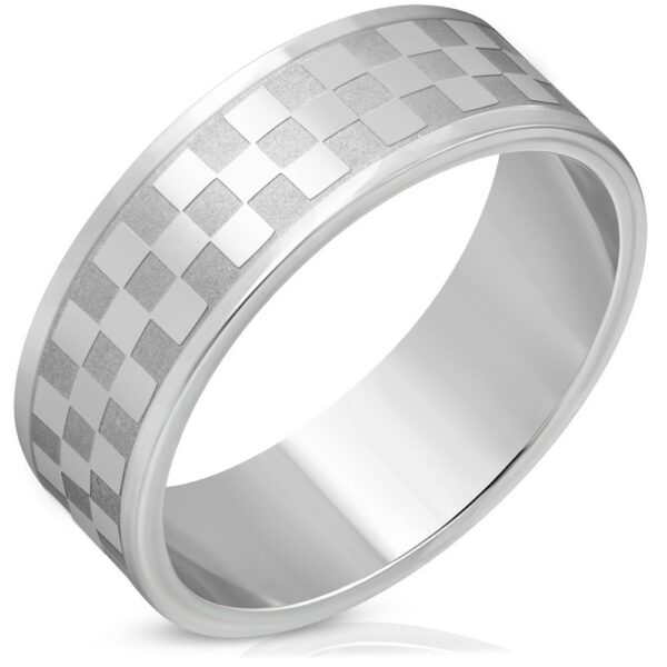 Ocelový prsten ve stříbrném odstínu - matné a lesklé čtverce
