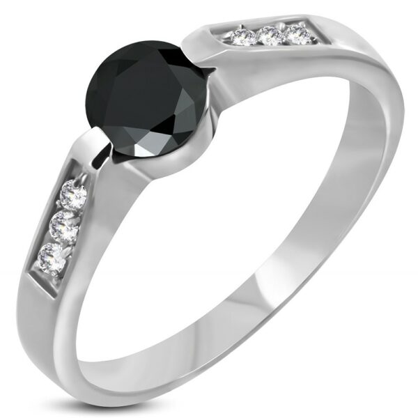 Ocelový zásnubní prsten s černým očkem - Velikost: 59