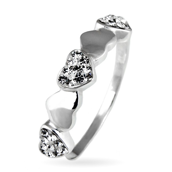 Stříbrný prsten 925 - třpytivá a hladká srdíčka - Velikost: 55