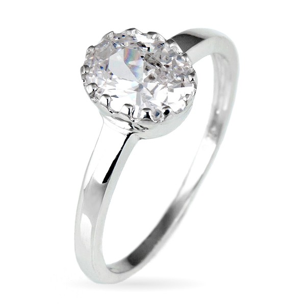 Zásnubní prsten ze stříbra 925 - oválný zirkon v korunce - Velikost: 54