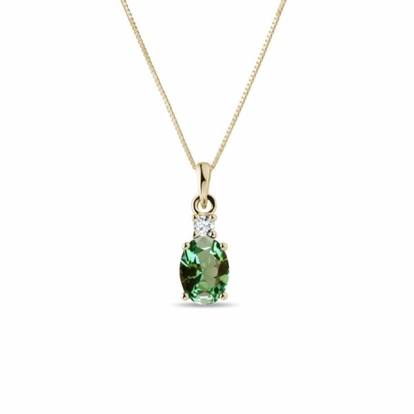 Zlatý náhrdelník se zeleným turmalínem a diamantem