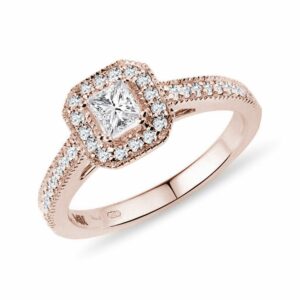 Diamantový zásnubní prsten princess z růžového zlata