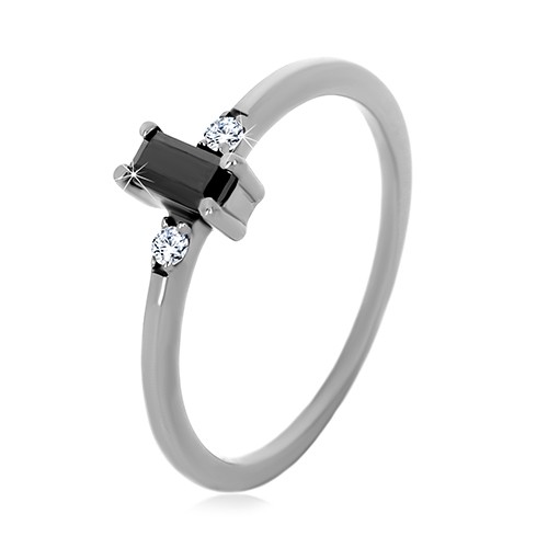 Stříbrný 925 prsten - obdélníkový zirkon černé barvy