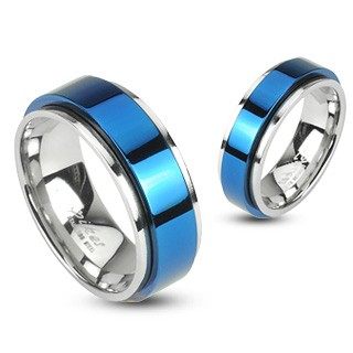Prsten z oceli otáčivý - modrý - Velikost: 54