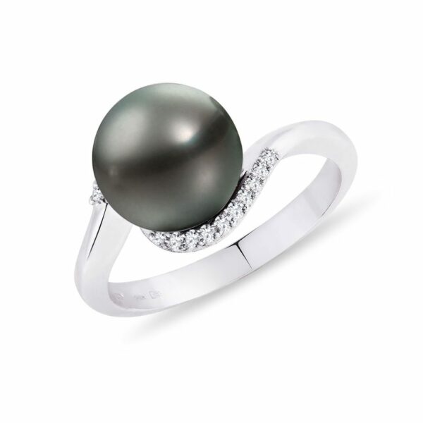Zlatý prsten s tahitskou perlou a diamanty