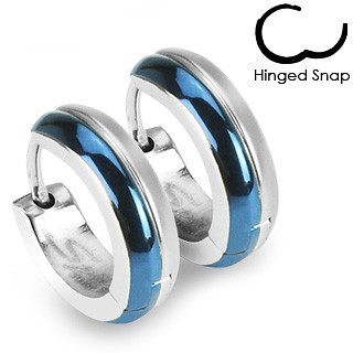 Kruhové ocelové náušnice - kombinace modré a stříbrné barvy
