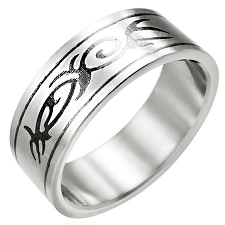 Ocelový prsten s motivem TRIBAL - Velikost: 62