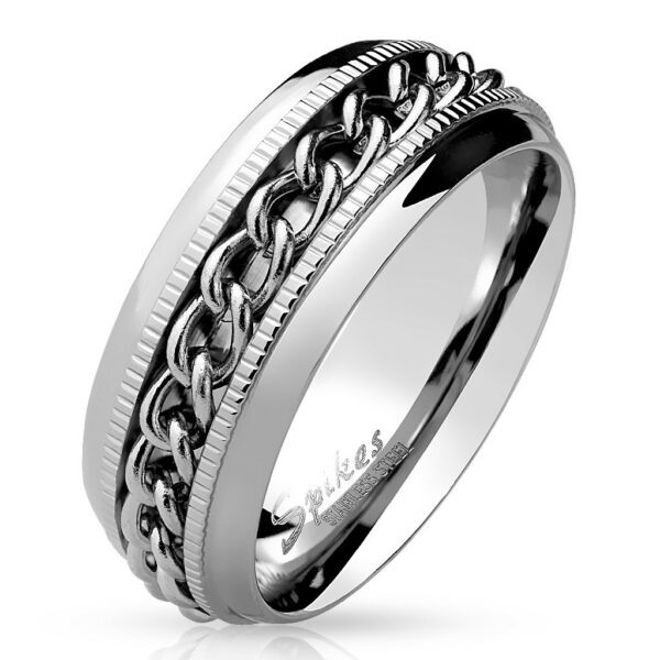 Ocelový prsten ve stříbrné barvě - lesklé propletené články