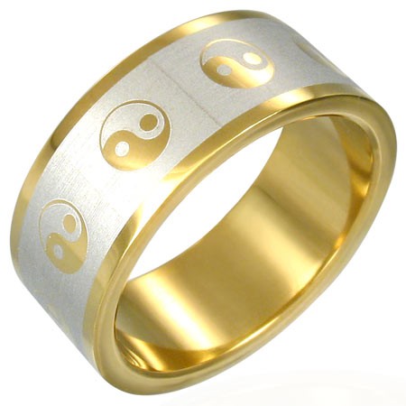 Pozlacený prsten Jin-Jang - Velikost: 54