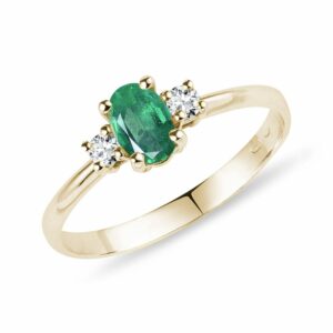 Smaragdový zlatý prsten s diamanty