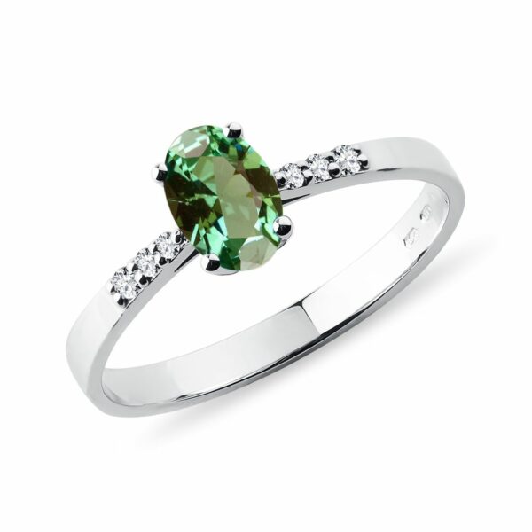 Prsten z bílého 14k zlata se zeleným turmalínem