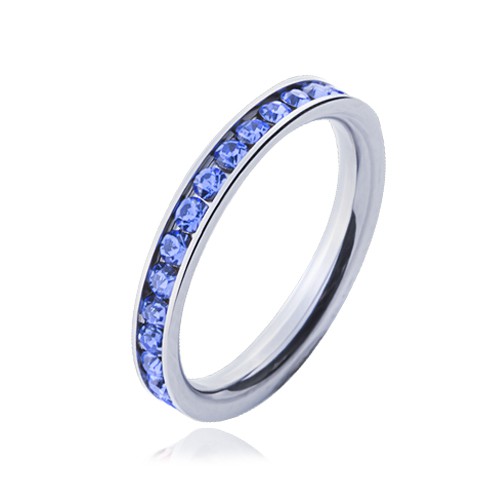 Prsten z chirurgické oceli - světle modré kamínky - Velikost: 52