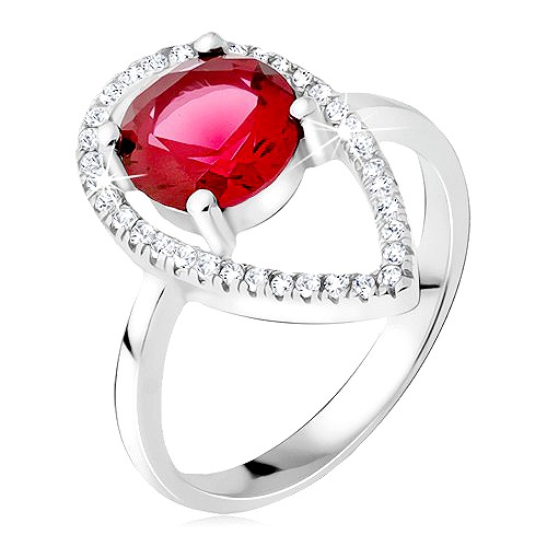 Stříbrný prsten 925 - okrouhlý červený kámen