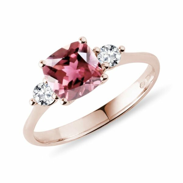 Turmalínový prsten s brilianty v růžovém zlatě