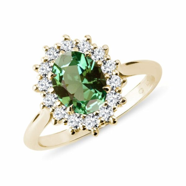 Zlatý prsten se zeleným turmalínem a brilianty