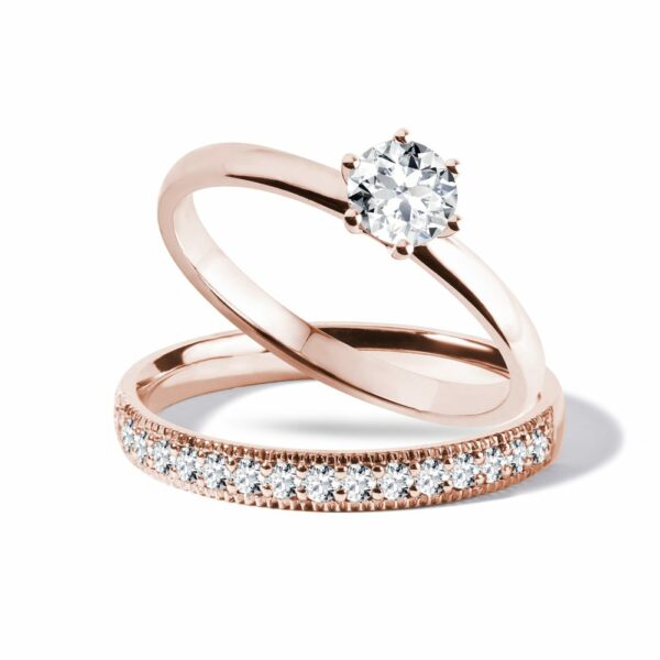 Set zásnubního a snubního prstenu v růžovém zlatě