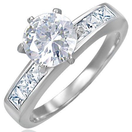 Snubní ocelový prsten s vystupujícím středovým zirkonem - Velikost: 55